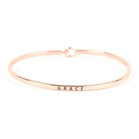 Engraved Religious Bracelet - Riah Fashion Inspirational Quote Bar Metallic Bangle - Simple Message Engraved Geometric Cuff Bracelets Christian Bible/Religious/Amazing Grace/Blessed/Faith/Love/Hope