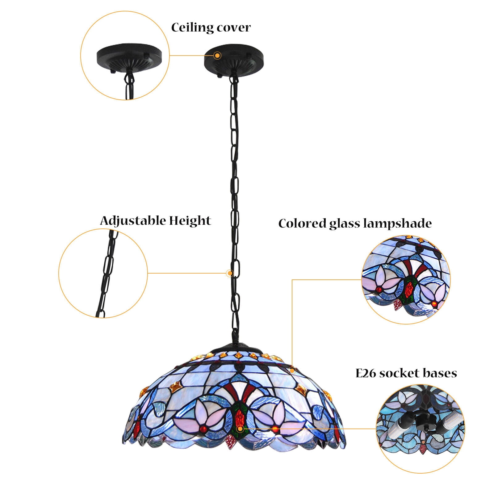 Classic Stained Glass Shade Pendant Light Ceiling Lamp Fixture