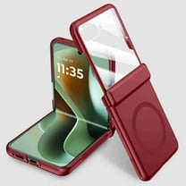 Dteck Magnetic Case with Front Tempered Glass Screen Protector for Motorola Razr 2025/2024,Shockproof PC Case Hinge Protection Compatible with Mag Safe Cover,Red