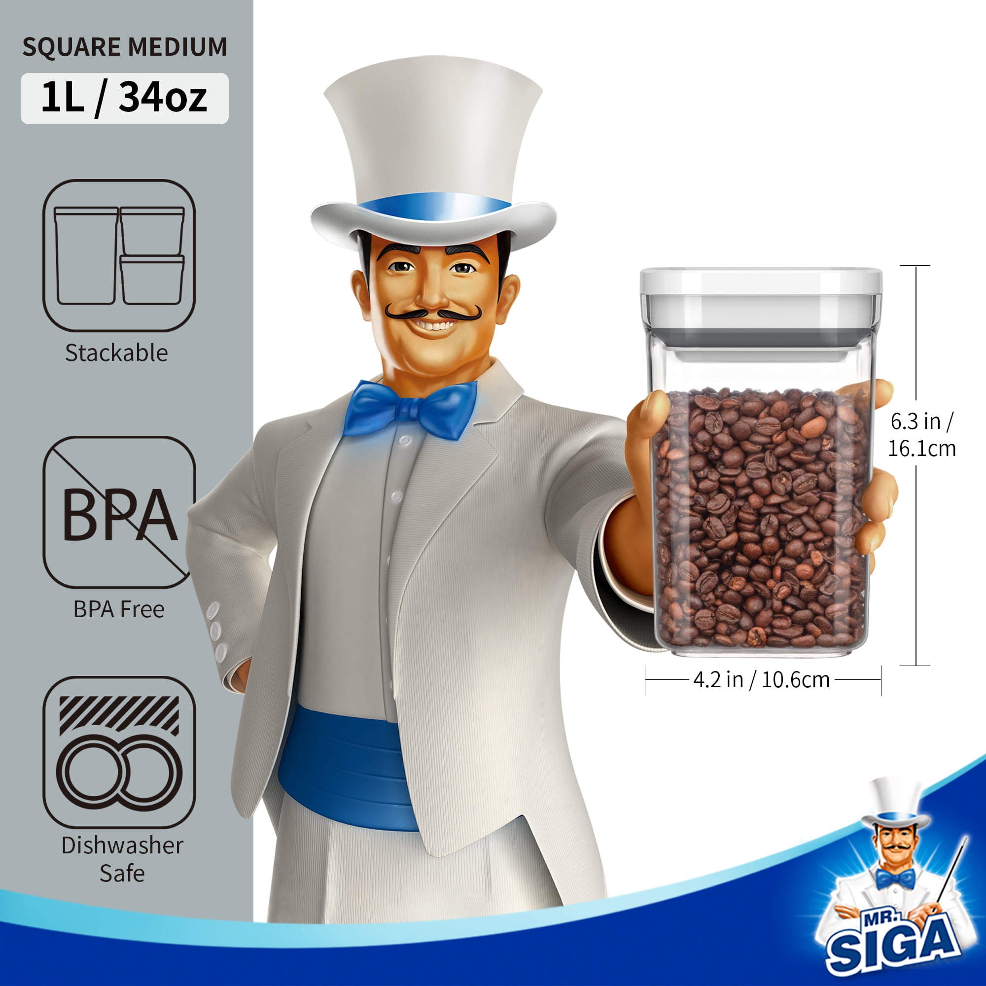 MR.SIGA Airtight BPA Free Food Storage Container Set, Set of 4