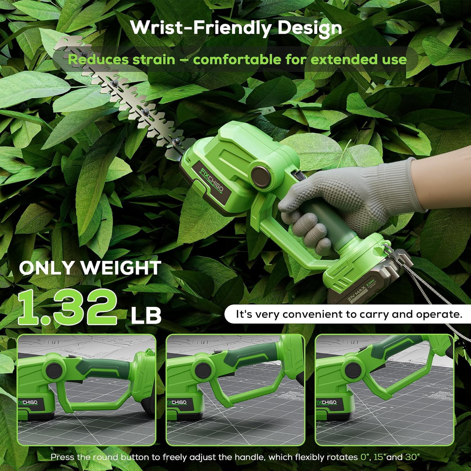21V Cordless Hedge Trimmer 2-in-1 with 2 Batteries, Lightweight Electric Grass Shear for Garden Yard Lawn Care