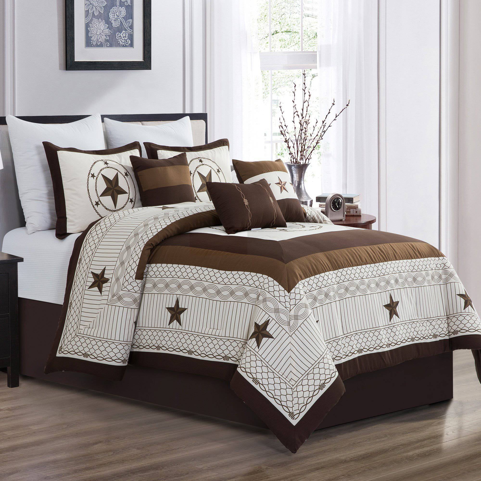 C.King 7 Piece Comforter Set Southwestern Star Bed Skirt Cabin Lodge Queen,King 