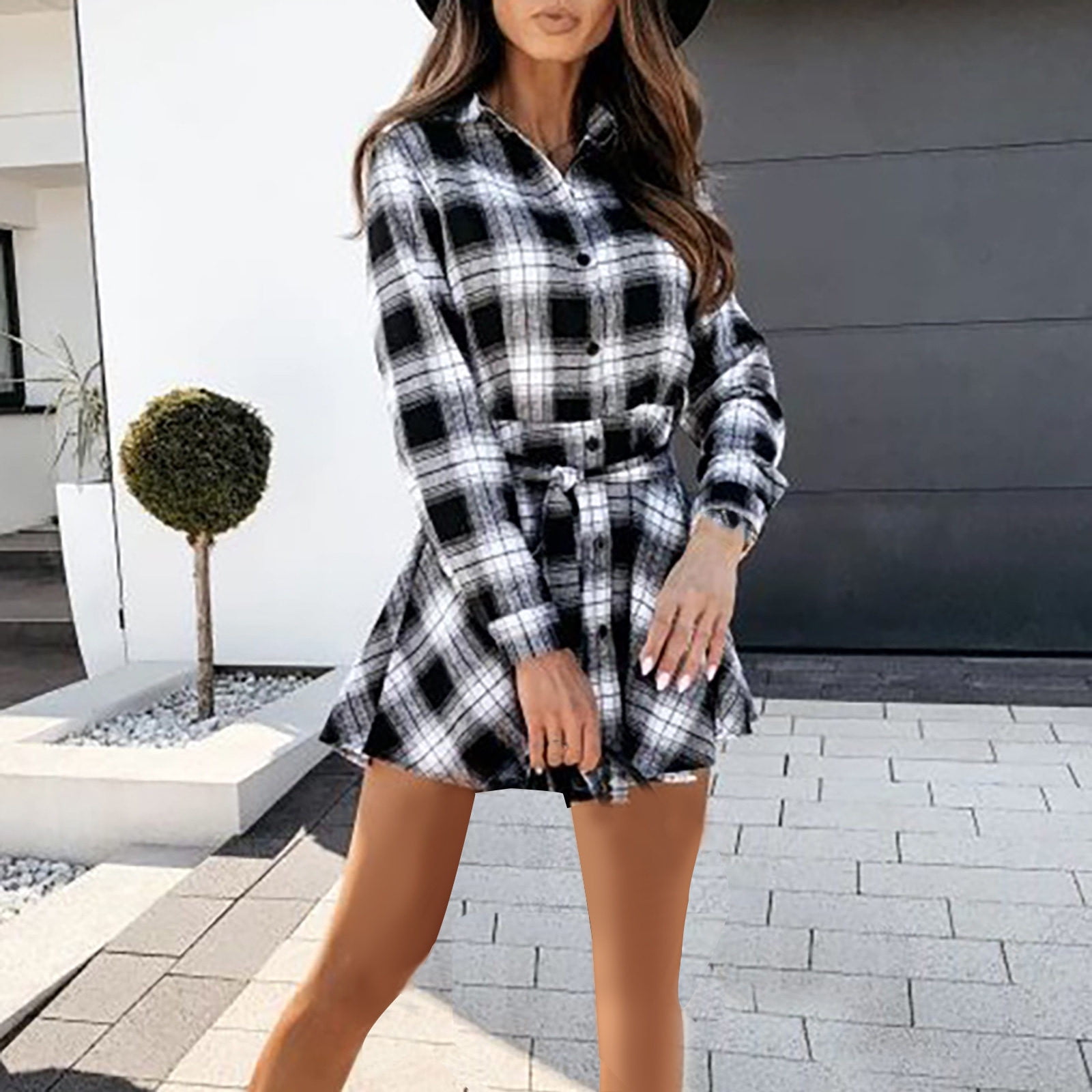 Black plaid shirt dress outlet