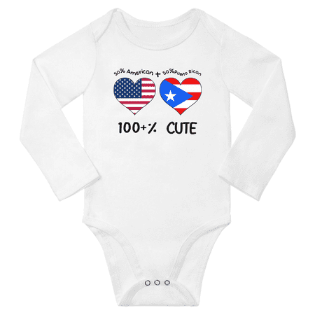 

50% American + 50% Puerto Rican = 100+% Cute Baby Long Slevve Rompers Bodysuit (White 6-12 Months)