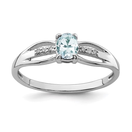 Diamond2Deal 925 Sterling Silver Rhod-plated Diamond Aquamarine Ring for Women Size- 8