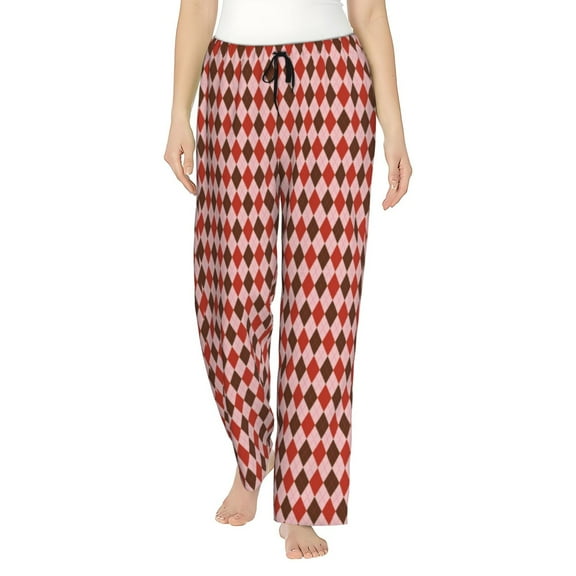 Saiise Red and Brown Squares Womens Pajama Pants Stretch Comfy Lounge Pants Drawstring Sleep Bottoms with Pockets-Large