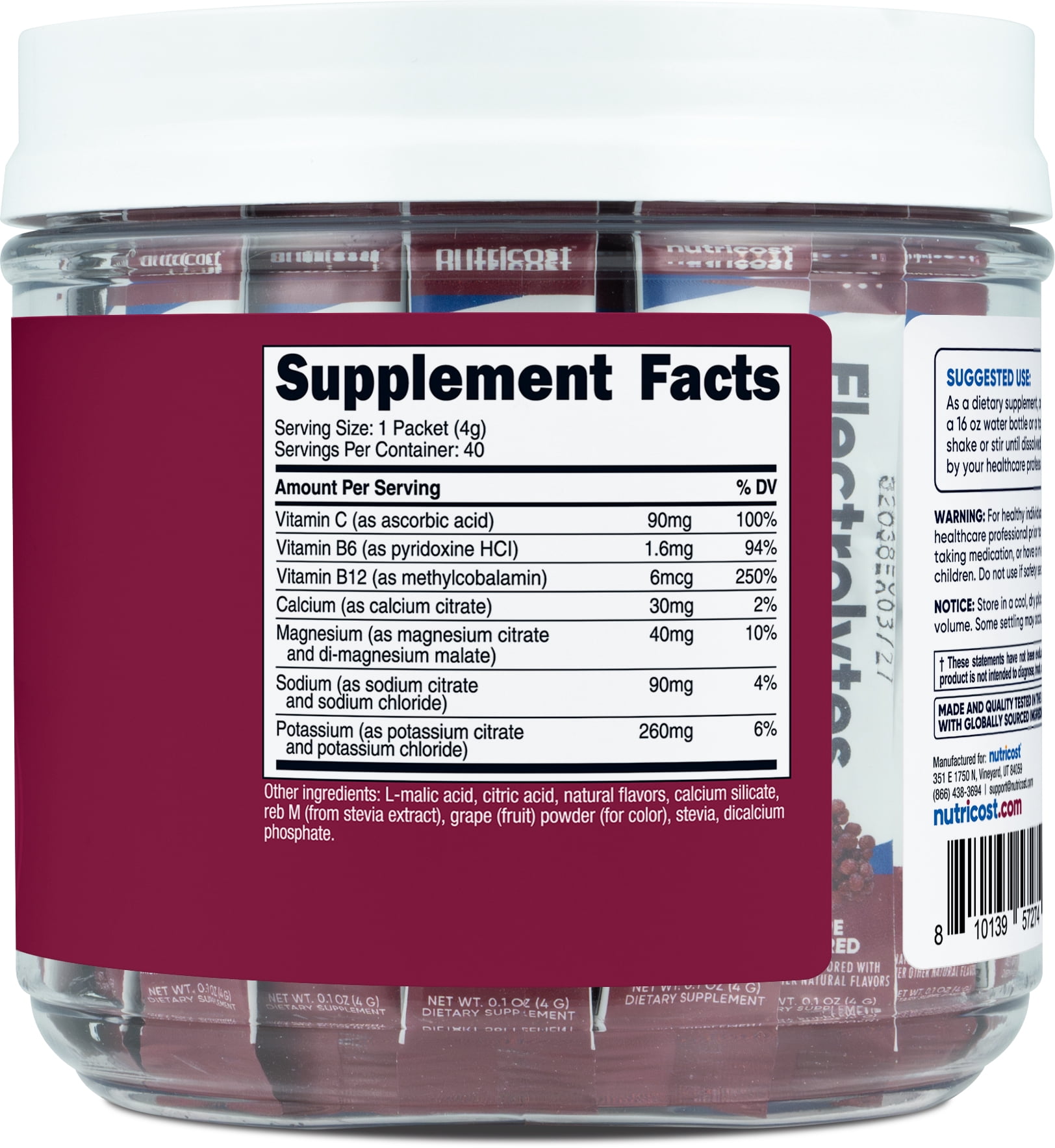 Nutricost Electrolytes Complex, Grape Flavored, 40 Stickpacks - Advanced Hydration Complex