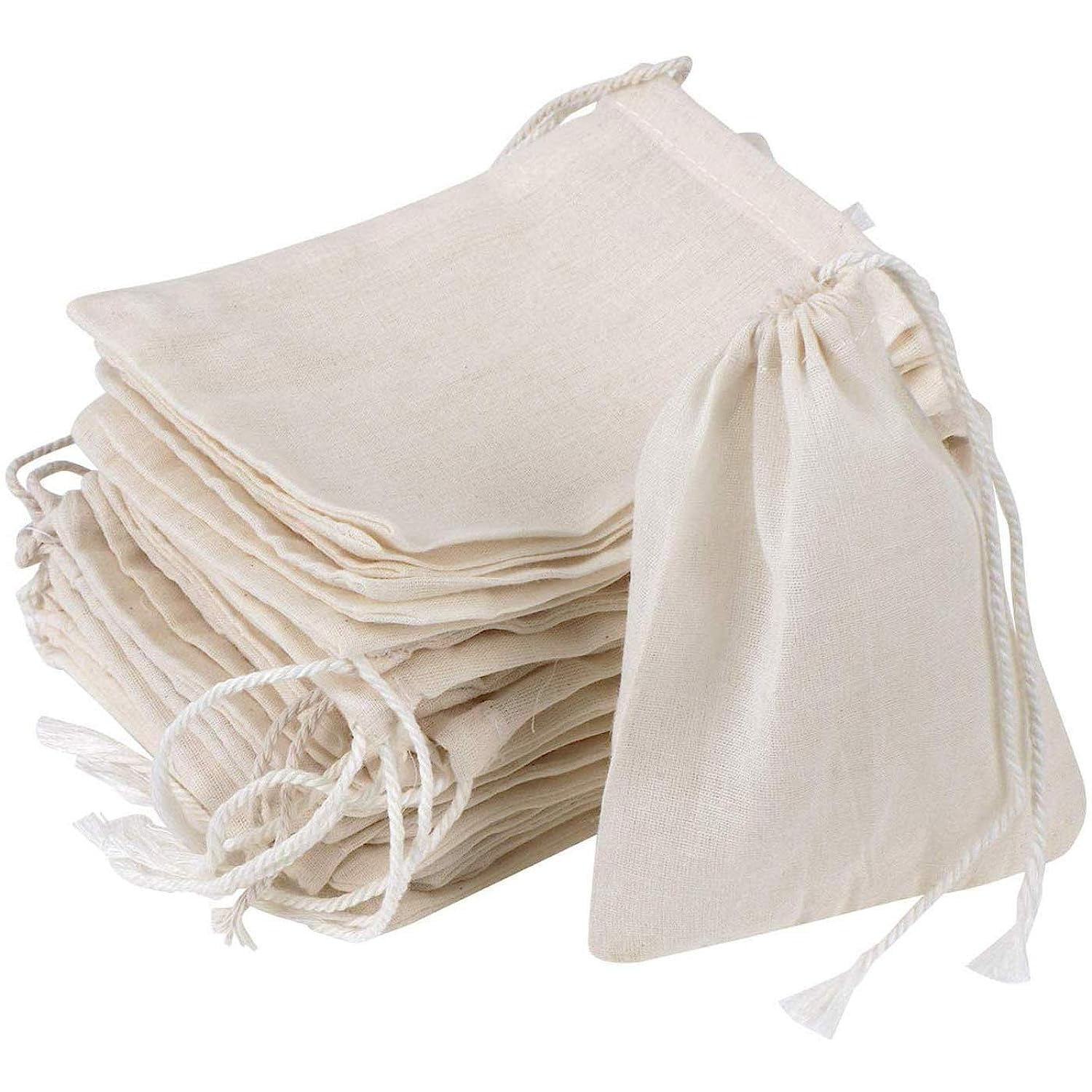 Holzlrgus 20 Pcs Muslin Drawstring Bags,Natural Unbleached Cotton