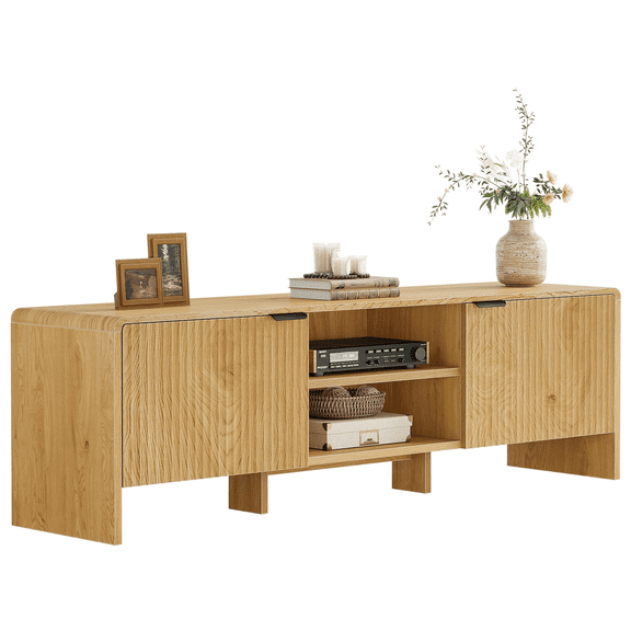 Tribesigns 63" Fluted TV Stand for TVs up to 75 Inch, Modern Entertainment Center with Storage Cabinetand Shelf, Wooden TV Media Console for Living Room, Bedroom