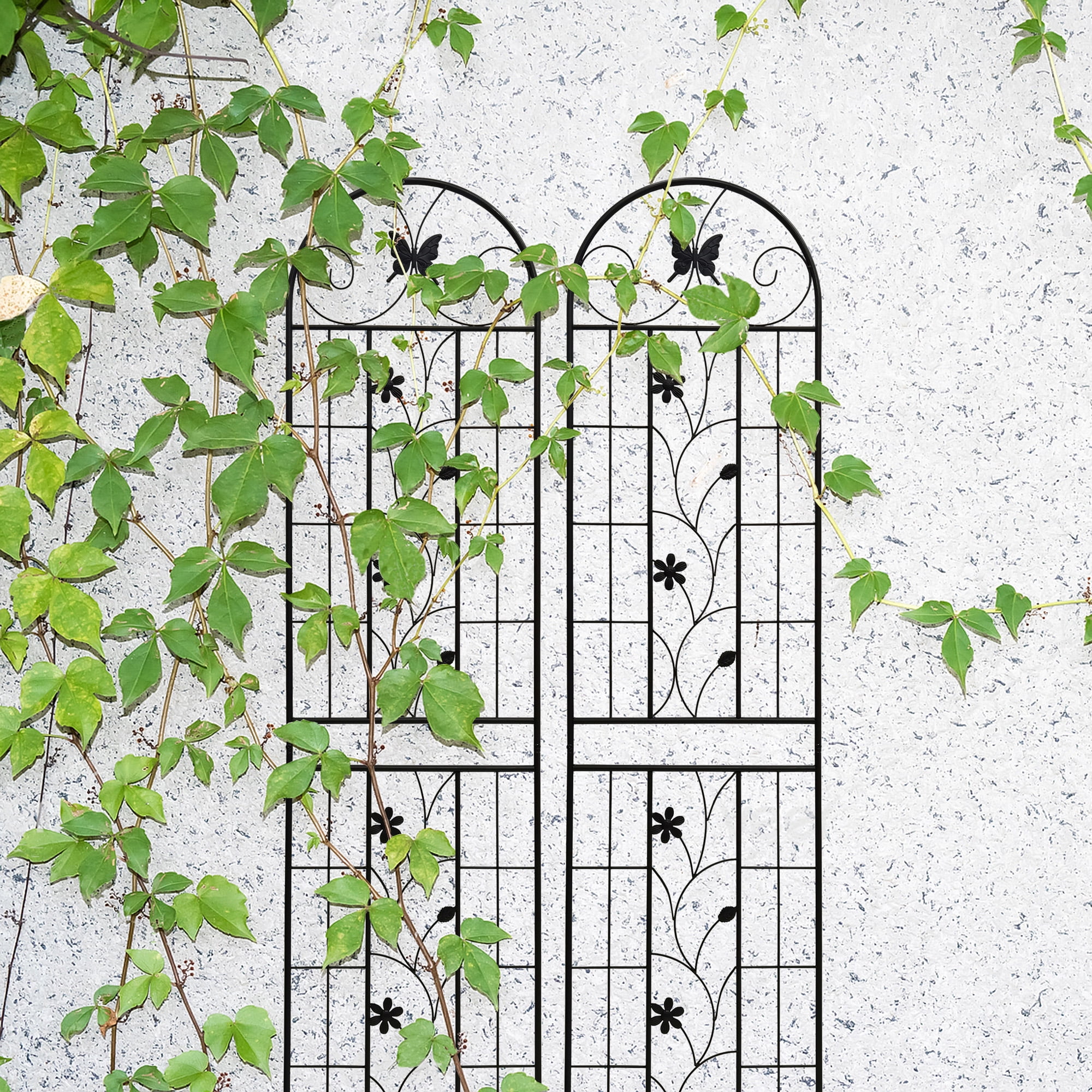 MAYEERTY 2 Pack Metal Garden Trellis 86.7 x 19.7 Inch Rustproof Climbing Plants Support Black Outdoor Flower