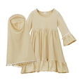 thumbnail image 2 of Lovzfmll Girl's Middle Eastern Dress Set, Long Sleeve Flutter Ruffle Dress with Hijab, Ramadan Outfits for Kids 7-8 Years, 2 of 8
