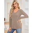 thumbnail image 4 of JYLFC Sweaters for Women Long Sleeve V Neck Brushed Cotton Blouse, Khaki L, 4 of 7