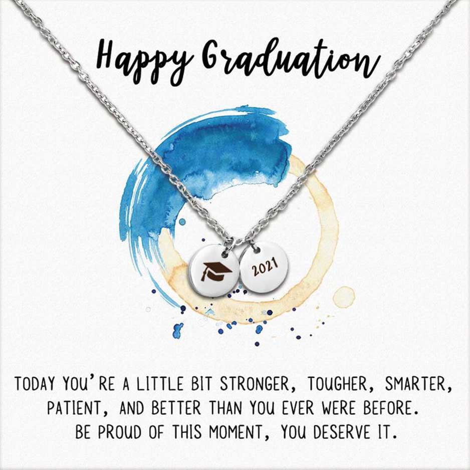 Anavia Graduation Gift for Her - 2021 College Graduation Gifts for Friend - Stainless Steel Engraved Bachelor Cap Necklace - Happy Graduation Gift for Daughter