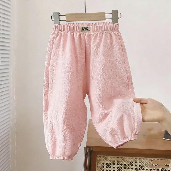 Hurxie Toddler Boys Girls Plain Pants Harem Trousers Casual Basic Elastic Loose Summer Bloomers Pink,9-10Years