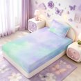 thumbnail image 4 of meiyoeat Purple Green Watercolor Cloud Twin Sheets,Soft Ombre Print Bedding For Girls,3-Piece1 Flat Sheet, 1 Fitted Sheet and 1 Pillowcase, 4 of 6