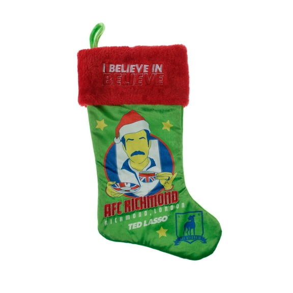 Ted Lasso 20 inch "Believe" Velour Christmas Stocking, Polyester, Green, Red