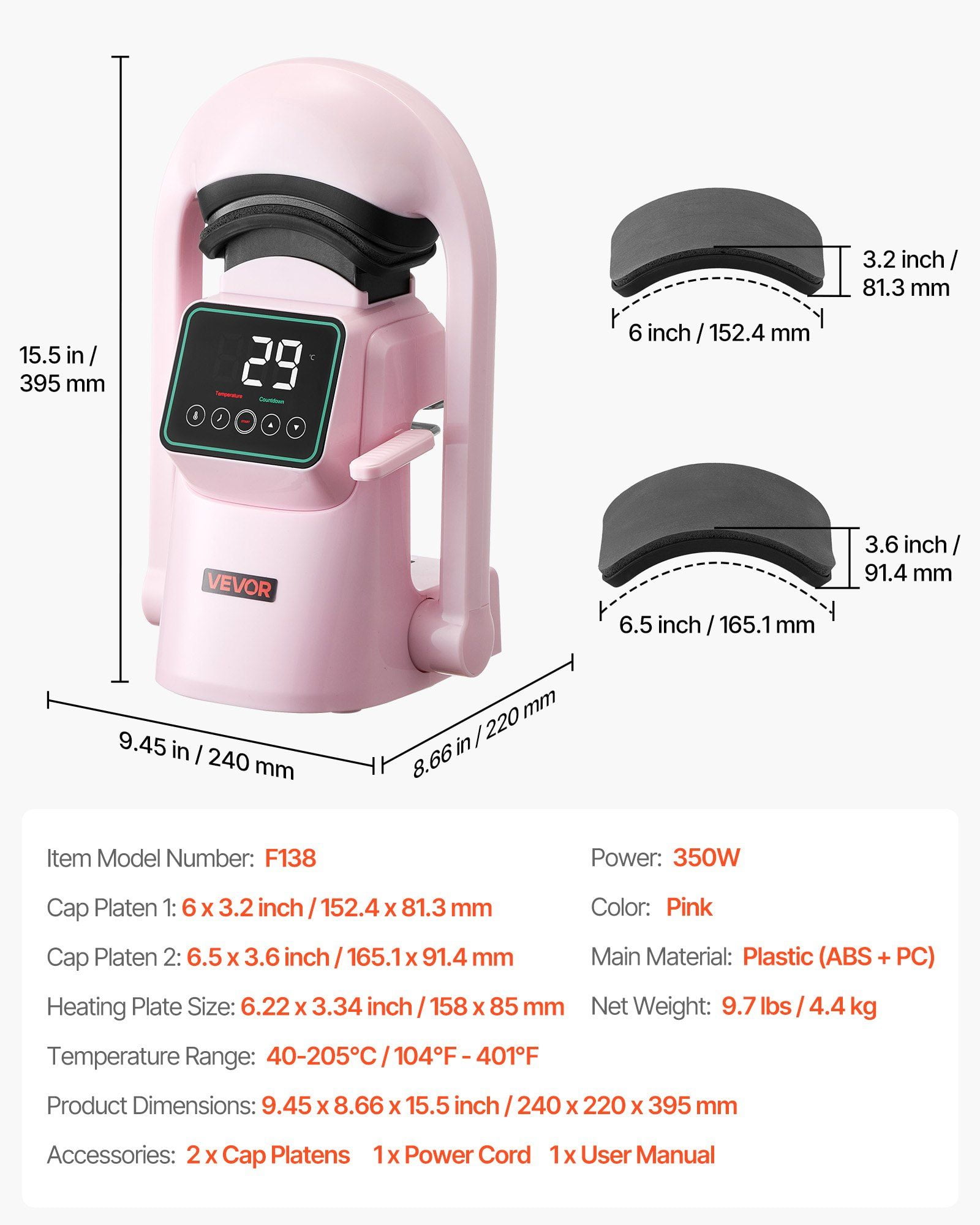 Auto Hat Heat Press Machine with 2 Interchangeable Platens Touchscreen Pink, One-Touch Automatic Press, Adjustable Temp and Time, Safety Auto-Off, Compact Portable Design for DIY and Small Business