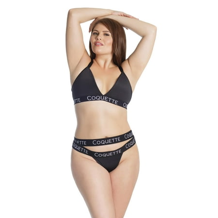 

Womens Plus Size Padded Black Microfiber Bralette and Panty Bra Set Lingerie