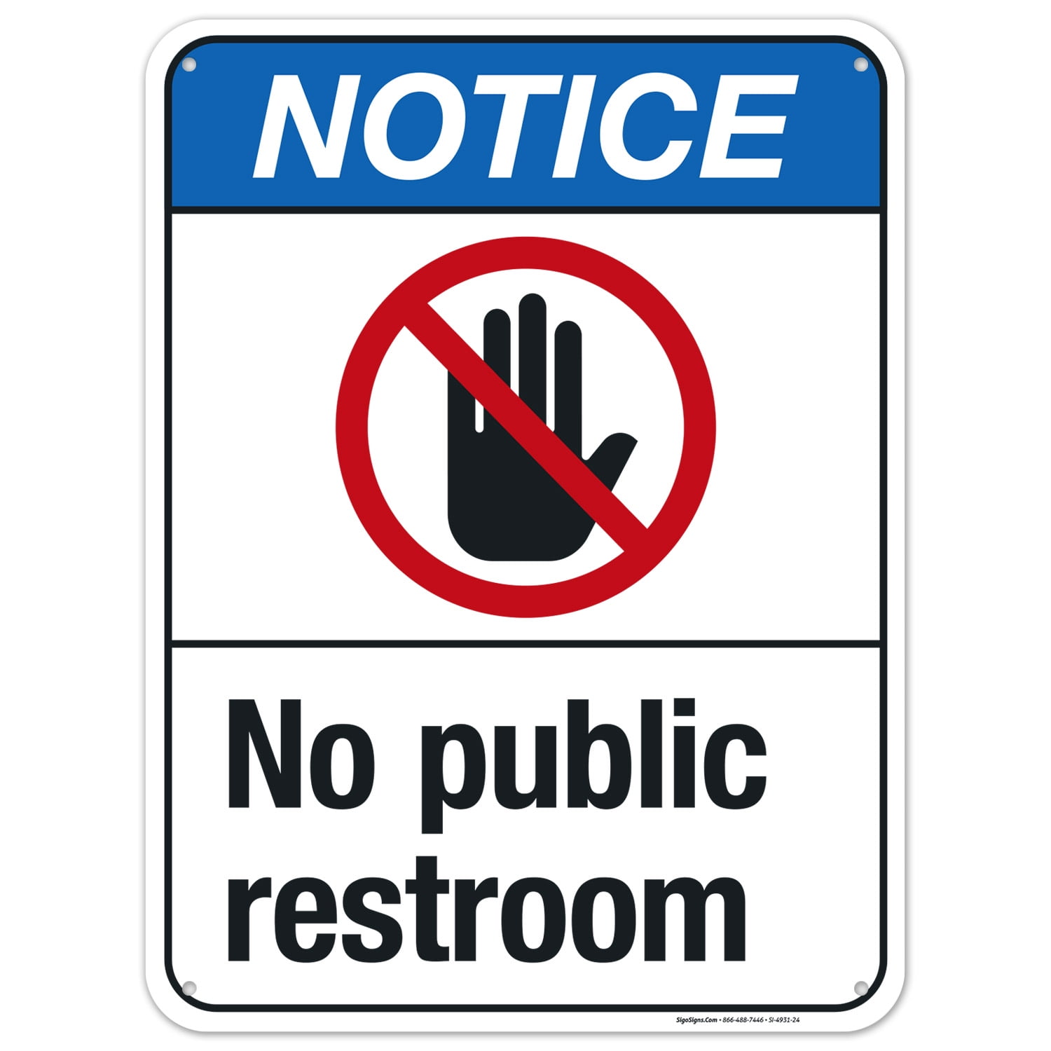 No Public Restroom Sign, ANSI Notice Sign, - Walmart.com