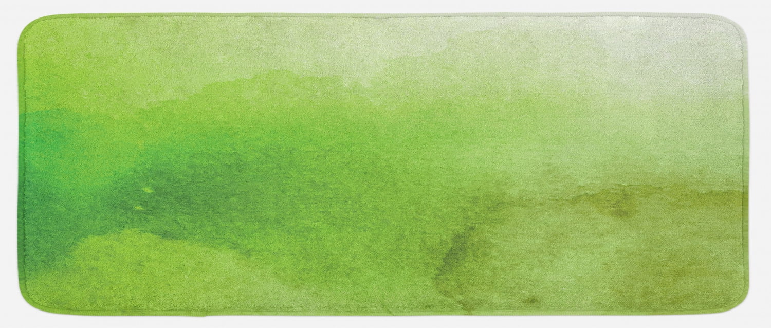 Sage Kitchen Mat, Watercolors in Green Tones Abstract Blurred Dreamy