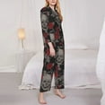 thumbnail image 4 of Kll Skull And Red Roses Print Women'S Long Sleeve Pajamas With Pants Sleepwear Loungewear 2 Set-Small, 4 of 9