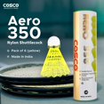thumbnail image 3 of Cosco Aero 350 Nylon Badminton Shuttlecocks , Pack Of 6 | Yellow , Proudly Made In India , Base Material - Recycled Cork, 3 of 5