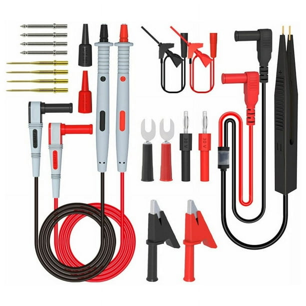 Kit de cables de prueba múltiple 21 en 1 para multímetro eléctrico, cable de prueba con pinzas de cocodrilo, pinza de resorte, conector banana para voltímetro y comprobador de circuitos de