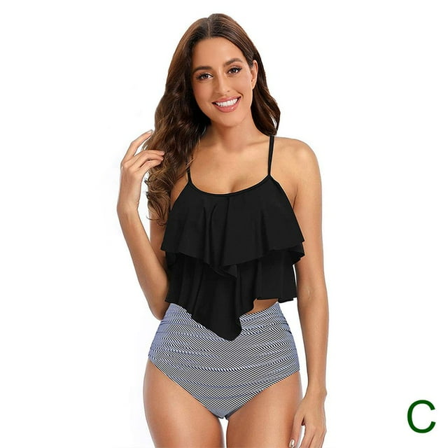 8 Colors Women Ruffled Tankini Set Padded Top With Adjustable Shoulder Straps Elastic Slim Knitted High Waisted Beachwear 2024 sexy Summer