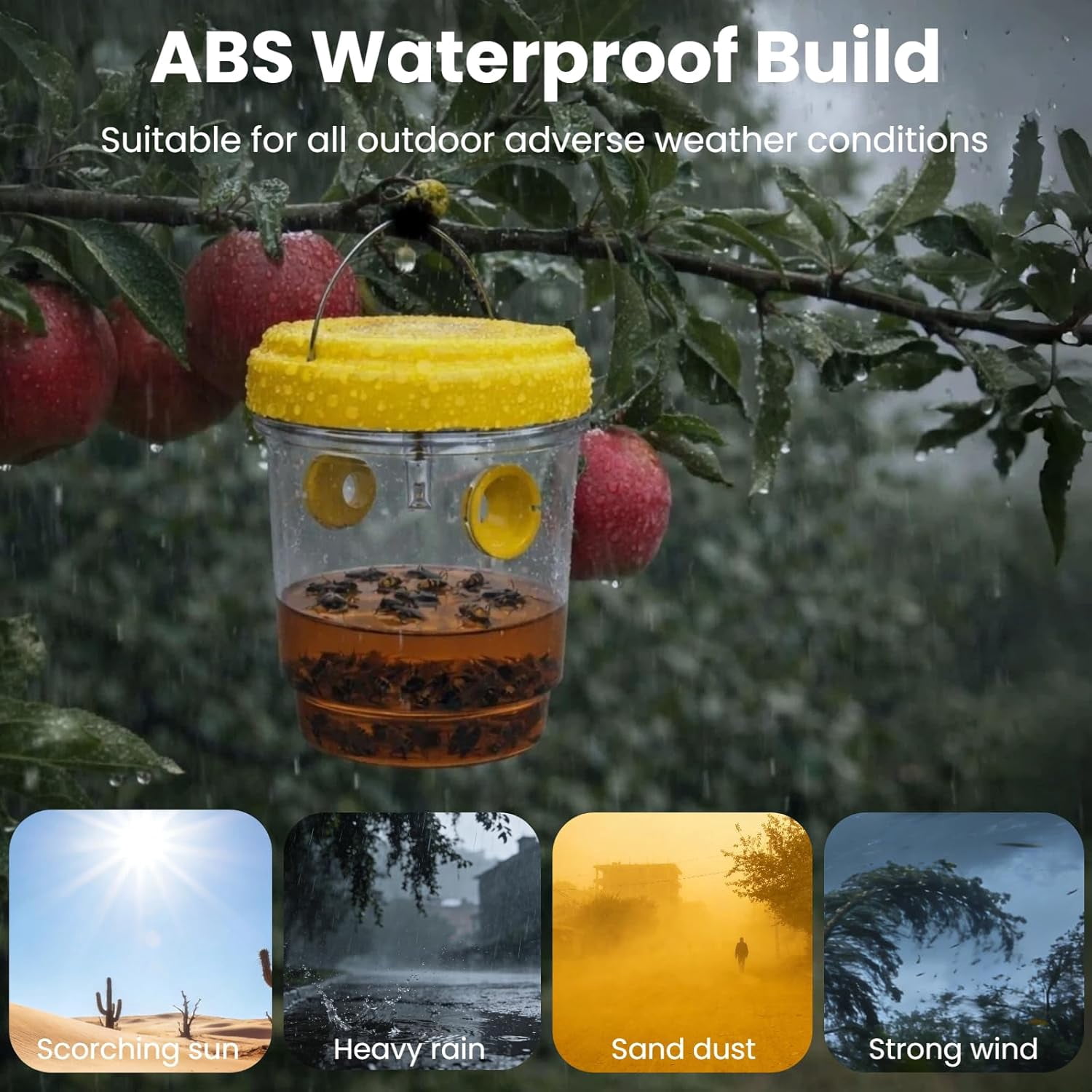 Upgraded Wasp Trap Outdoor Hanging, Reusable Yellow Jacket Trap with Bait Reservoir, Carpenter Bee and Hornet Catcher, Hanging Wasp Catcher for Outdoor Use