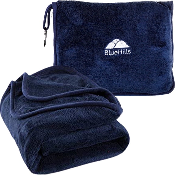 BlueHills Premium Soft Large Travel Blanket Pillow for Tall Airplane Throw - Navy Blue