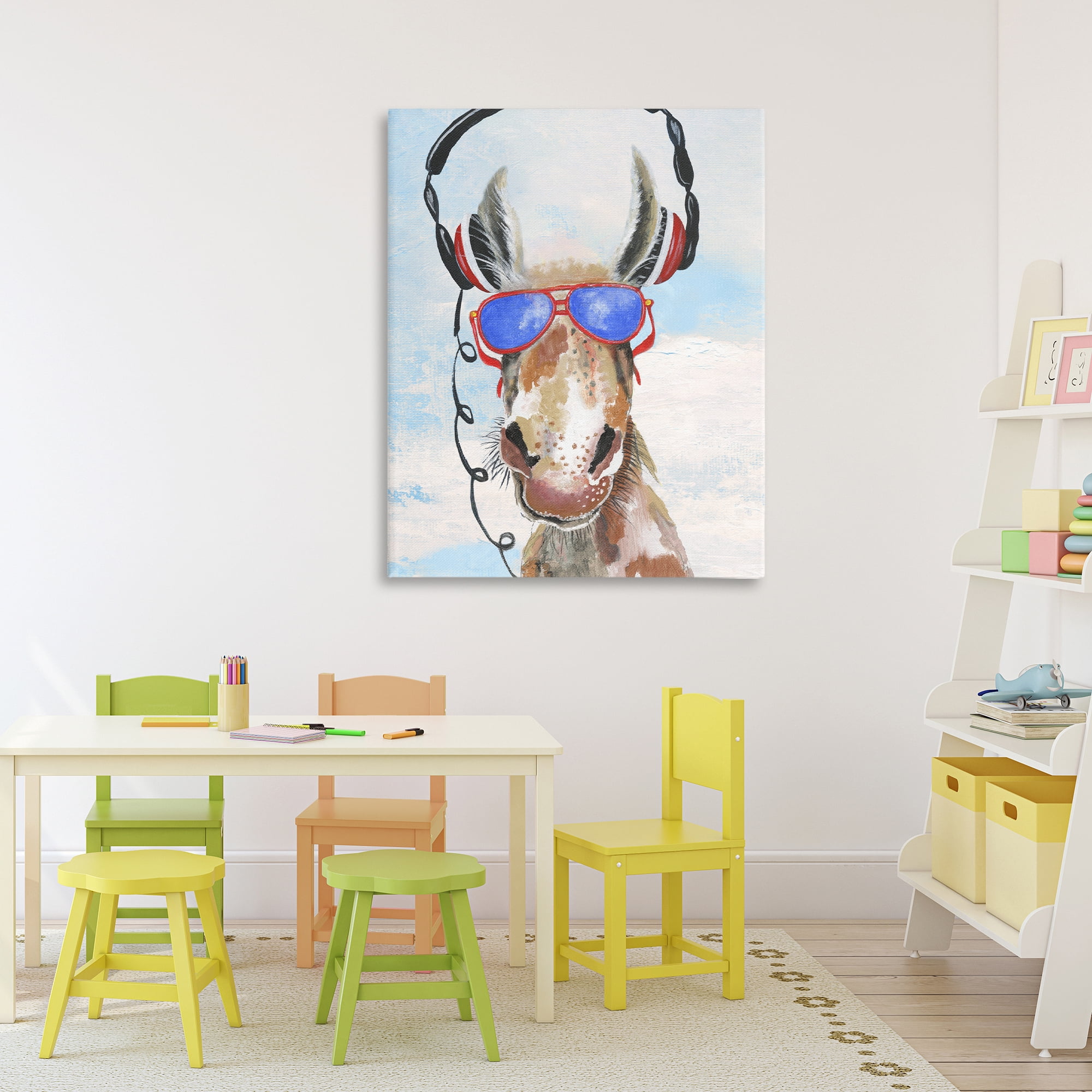 Stupell Industries Donkey Wearing Headphones Canvas Wall Art, design by Janet Tava