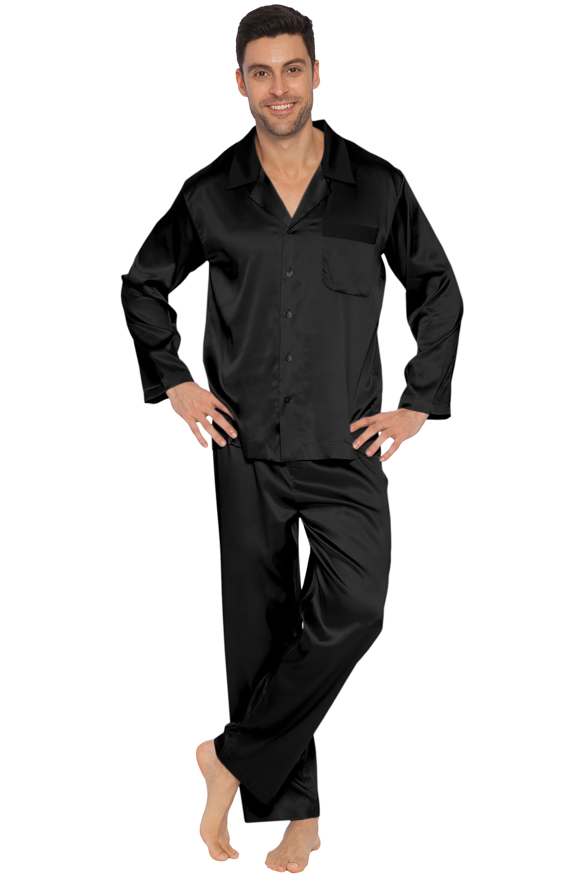 INTIMO Mens Classic Stretch Silk Pajama Set Sleepwear - Walmart.com