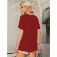 thumbnail image 5 of Women's V Neck T Shirts Casual Rolled Short Sleeve Side Split Summer Tops Loose Fit, 5 of 5