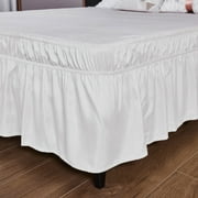 Elastic Wrap Around Bed Skirt Dust Ruffle Smooth Soft Bed Frame Cover 15-inch Drop (Twin, White)