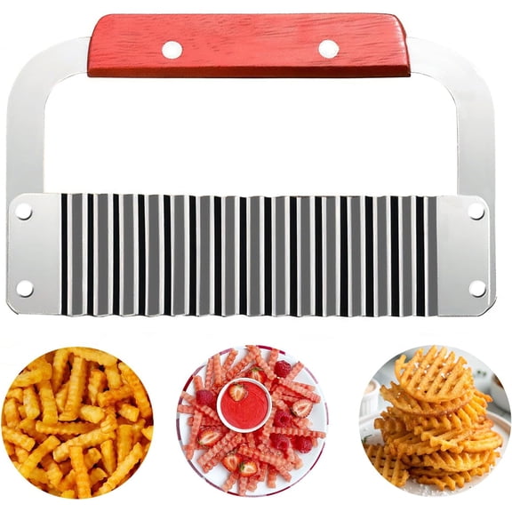 Extra Large Crinkle Cutter - French Fry Cutter, Waffle fry Chopper for Carrots And Potatoes, Wavy Crinkle Cutting Knife with Wood Handle for Professional Kitchens for Fruit