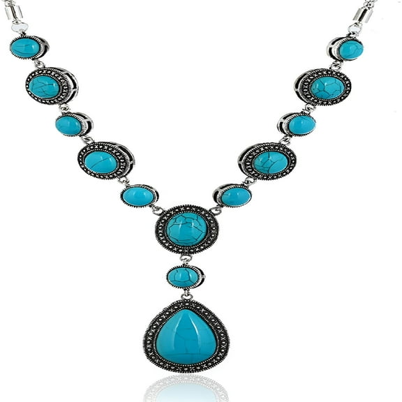 DESIGNICE Turquoise Y-shaped Necklace Western Bohemian Style Jewelry Gift Turquoise Pendant Necklaces Jewelry for Women Cowgirls Trendy