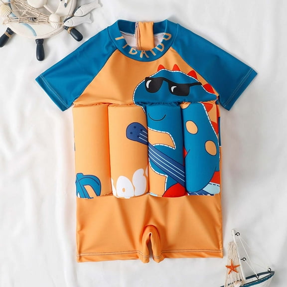 QISIWOLE Toddler Boys Buoyancy Swimsuit Shark Print Short Sleeve One-piece Swimsuit Deals !