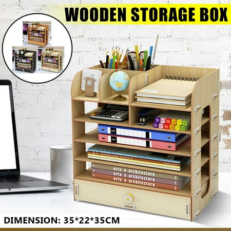 Table Crate Multilayer Wooden Cosmetic Storage Box, Desk Table Container Collection Storage Box Shelf Shelves Rack Office Home ()