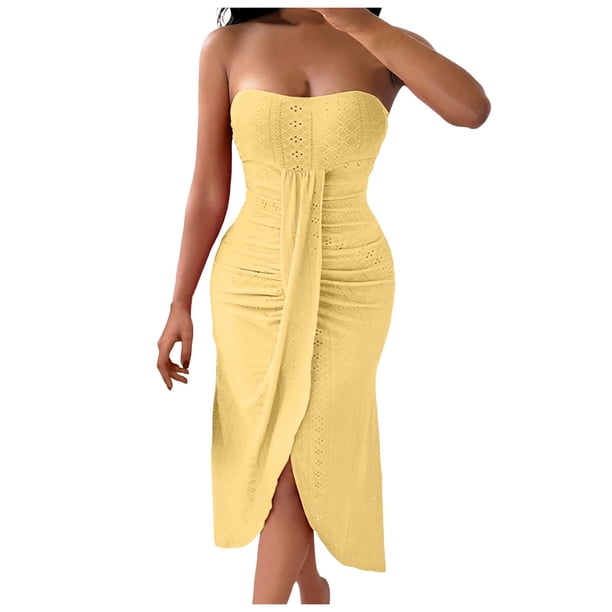 Vestido informal sin tirantes, liso y con bajo irregular para mujer - Sin mangas, poliéster, primavera/otoño/invierno - Disponible en tallas S-XXL