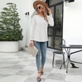 thumbnail image 4 of Women Casual Smocked Cuffs Puff Long Sleeve T-Shirts Crewneck Pleated Pullover Tunic Top Fall Solid Color Loose Blouse White, 4 of 5