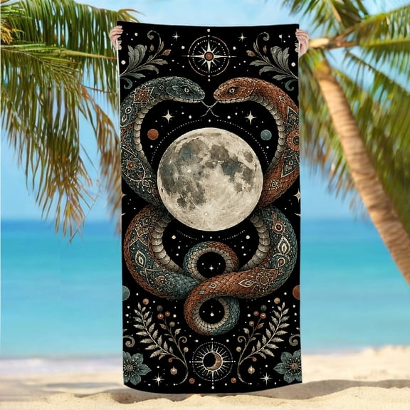 RKSupls 30x60inch Beach Towel Intertwined Serpents Around Full Moon Oversized Microfiber Beach Towel, Machine Washable Ultra-Soft Microfiber Ideal for Bathroom beach yoga