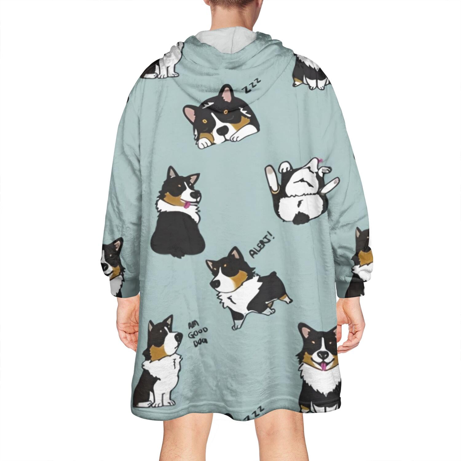 Wearable Oversized Blanket,Black Corgi Wearable Blanket Hoodie for Adults,Cozy Hooded Blankets with Super Pockets,Super Warm Fuzzy Pullover for Women & Men