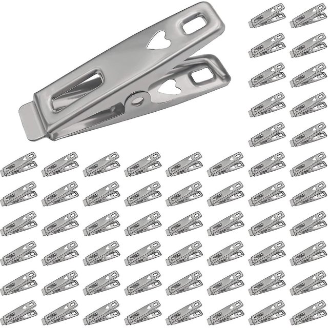 60pcs Stainless Steel Laundry Clothes Pins Strong Clamp Clothes Pegs Metal Clips