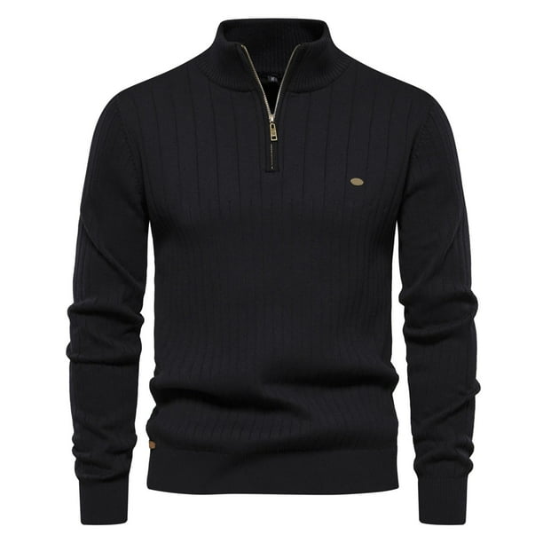Gibobby Suéter ligero hombre Suéteres de cuello alto para hombre, ajuste delgado, base sólida, suéter delgado(Negro,XG)