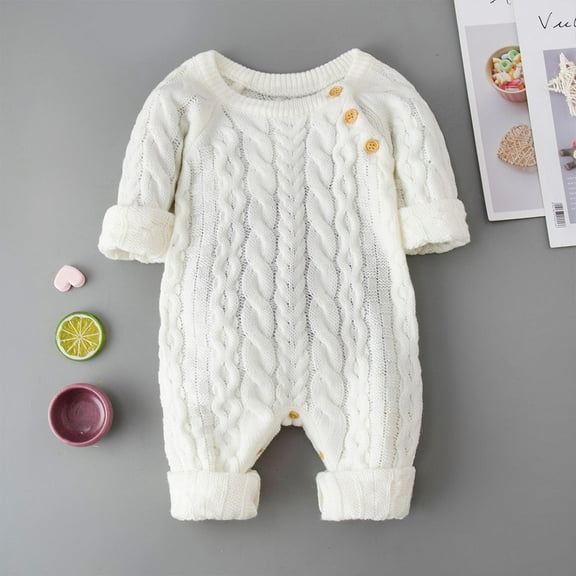 Herrnalise Newborn Baby Boy Girl Winter Button Sweater Knitted Jumpsuit Romper Warm Outfits clearance under $10 !