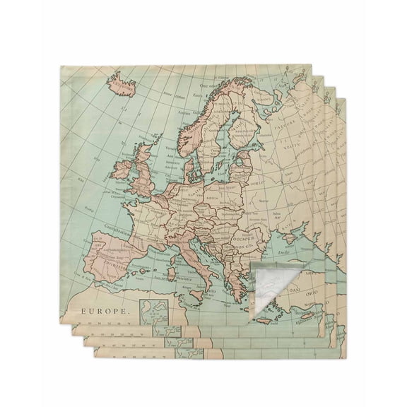 Vintage Map Cloth Napkins Set of 4 Reusable Dinner Napkins, Western Retro Art Maps Cocktail Napkin Washable Table Napkins for Wedding/Holiday Party/Baby Shower 20"x20"