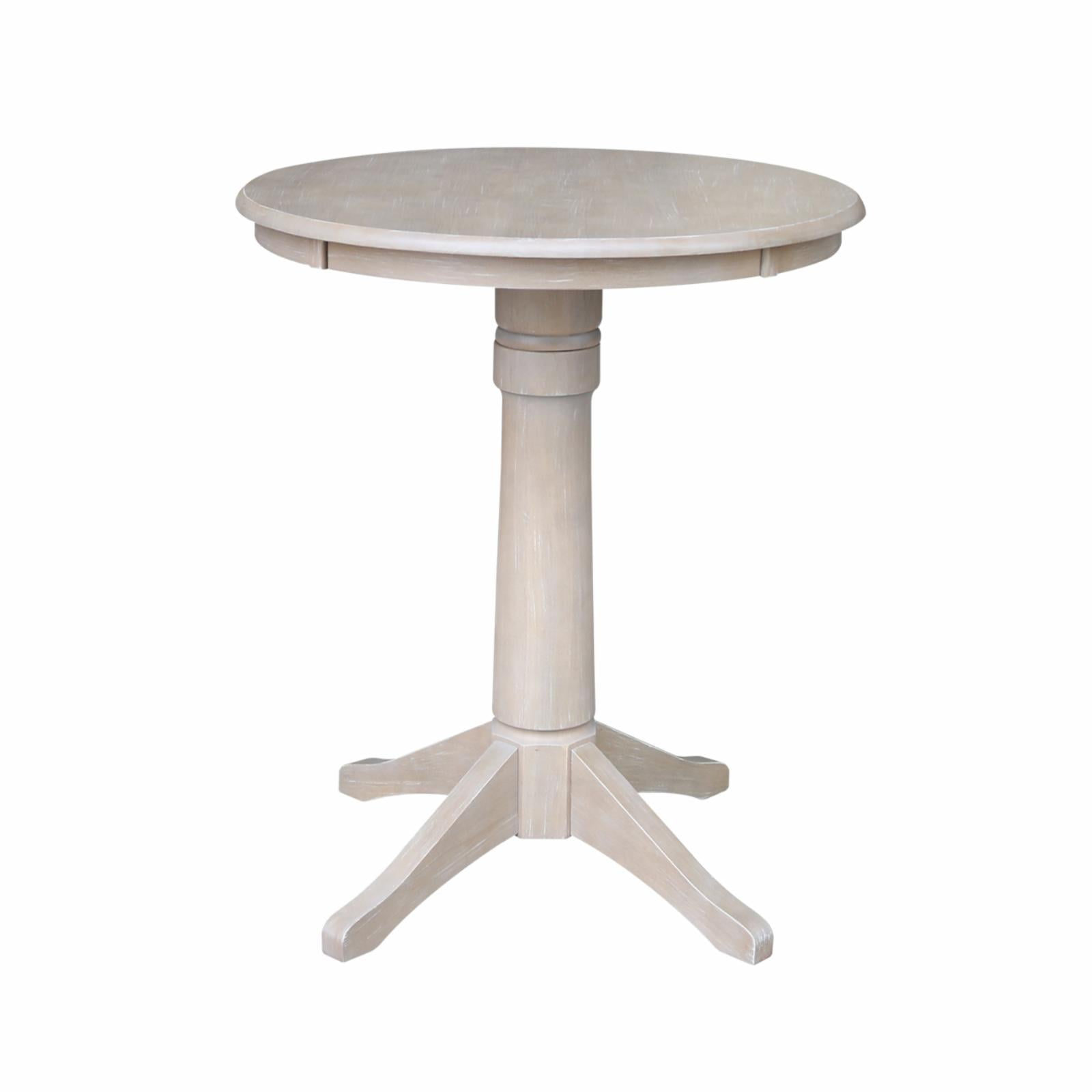 30" x 30" Solid Wood Round Pedestal Dining Table in Washed Gray Taupe