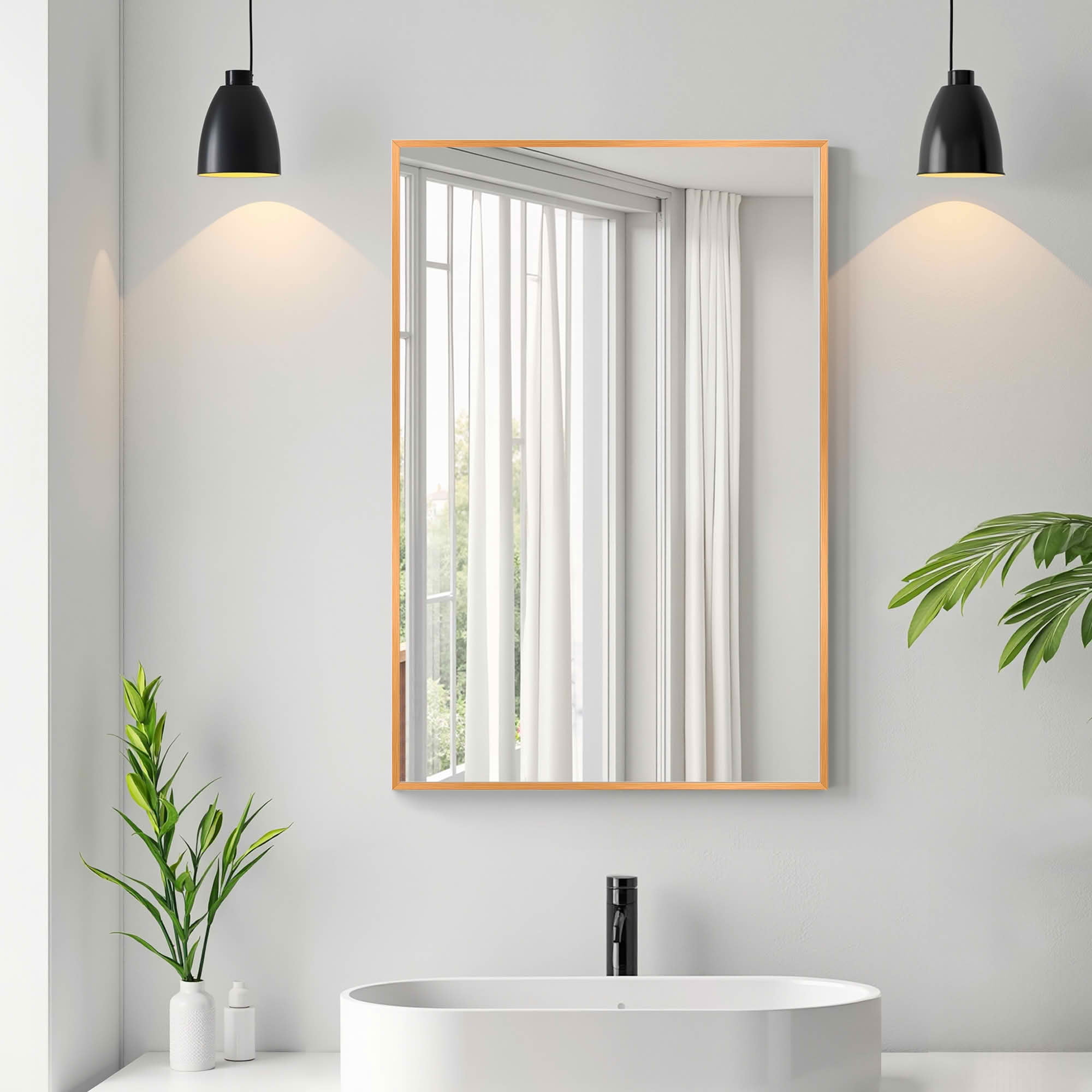 MAYEERTY 38x26x1 Inch Gold Thin Edge Aluminum Right Angle Rectangular Wall Mounted Mirror, Double Sided for Bathroom