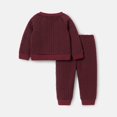 thumbnail image 3 of PatPat Newborn Gift Baby Boy/Girl Solid Knit Long-sleeve Warm Infant Sweatshirt and Fleece Pants Set Burgundy Size 18-24 Months, 3 of 6