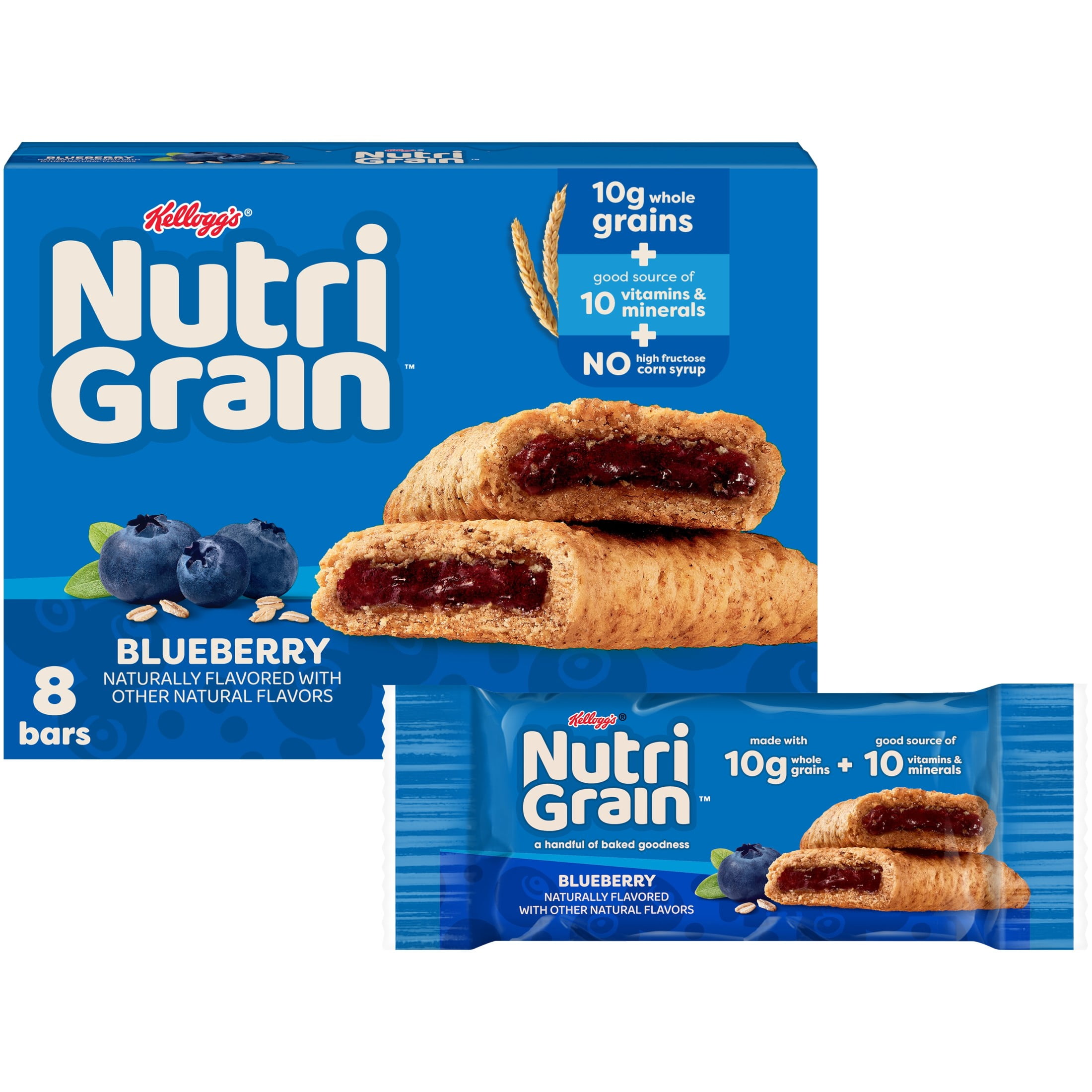 (3 pack) Nutri-Grain Breakfast Bars, Made with 10g Whole Grains, Snack Bars, Blueberry, 10.4oz Box (8 Count)